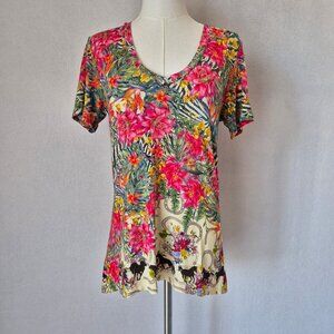 Johnny Was Seabiscuit Floral Horse T-Shirt Short Sleeve Jersey
